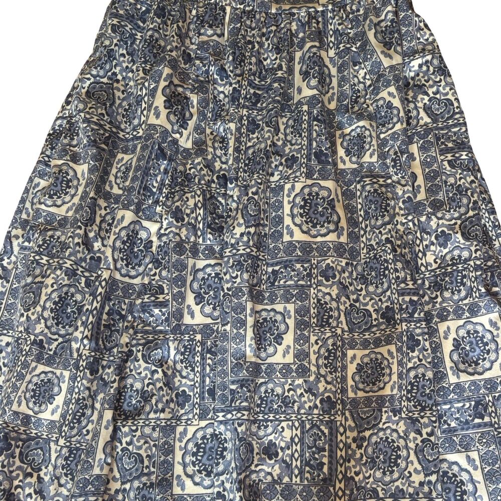 Abercrombie NWOT Pattern Mixed Poplin Tiered Maxi Skirt Blue Tile Print PM - Picture 12 of 13